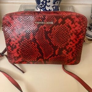 Michael Kors Red Snake Print EUC Crossbody Bag